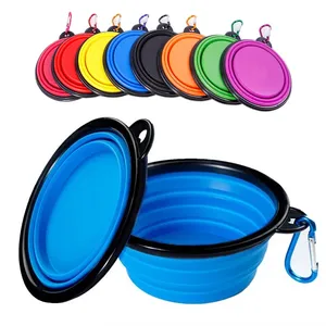 Hot sell Portable Silicone Pet Bowl Microwave Travel foldable Silicone Bowl hook drinking water feeding for pet