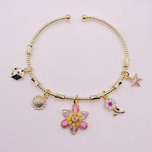 Pulsera con abalorio de circonita cúbica de color rosa claro de moda, brazalete con abalorio de circonita cúbica de flor cruzada de la Virgen María, brazalete chapado en oro, color de la CH-HDT0905 - Product Image 5