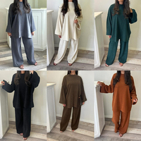 Conjunto Musulmán de 2 Piezas con Top y Pantalón, Ropa Islámica para Mujer, Traje Modesto de Invierno, Túnicas Abaya de Gran Tamaño con Pantalones a Juego