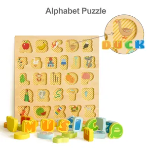 Wooden Alphabet Puzzle And Number Puzzle Set For Toddlers For Kids Educational Toys Baby Learning Blocks ABC Puzzle Board
