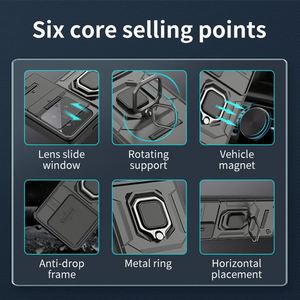Étui de téléphone de luxe PC+TPU avec fenêtre coulissante, anneau magnétique, béquille et support de voiture pour iPhone 14 Pro 5G, Redmi Note 12 Pro et série 15 - Product Image 4