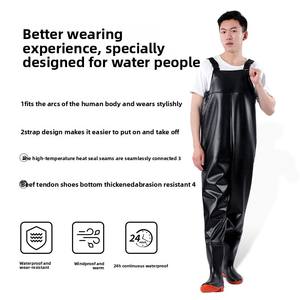 Pantalon de pataugeoire en cuir imperméable pour hommes et femmes Pantalon de pluie épais une pièce avec motif droit Combinaison de pêche UPF 50 - Product Image 3