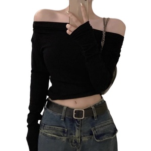 T-shirt da <span class=keywords><strong>donna</strong></span> Spicy Girl a maniche lunghe con spalle scoperte, vestibilità slim, asimmetrica, corta, per l'inizio dell'autunno - Product Image 1