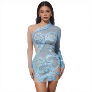 Robe fourreau élégante à manches longues ornée de cristaux, strass et sequins pour anniversaire, mariage, soirée, mini-robe de cocktail, banquet, bal de promo, moulante pour femme - Product Image 2