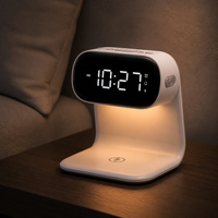 Lámpara de Mesa Moderna con Cargador Inalámbrico, Luz Nocturna LED Digital Regulable, para Dormitorio, Mesita de Noche, con Función de Reposo, para Cargar el Teléfono, Decoración de Hotel