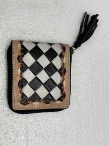 Portefeuilles longs en cuir faits à la main avec motif à carreaux tissé, fermeture éclair, portables et unisexes pour accessoires de style vintage - Product Image 2