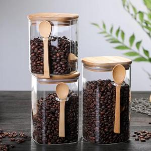 Grand récipient en verre carré de 800 ml, 1000 ml, 1200 ml, pour le stockage dans la cuisine, pot à sel, épices, grains de café, avec cuillère - Product Image 6