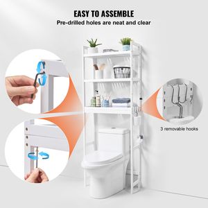 Organisateur de rangement à 3 niveaux au-dessus des toilettes Étagère de salle de bain peu encombrante - Product Image 5