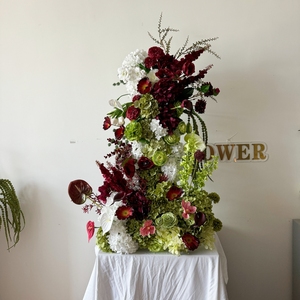 Suprimentos para Festas Flores de Seda Vermelhas Personalizadas para Casamento Arranjo Floral de Rosa Branca Centro de Mesa Decorações - Product Image 2