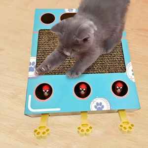 Juego de juguetes educativos interactivos para gatos 3 en 1, tablero de 3 agujeros con doce topos, martillo para interiores, juego de topos, rompecabezas Xiao Mao, juguetes de movimiento para mascotas para - Product Image 2