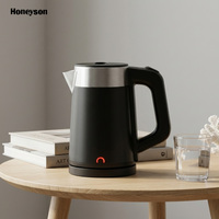 Bouilloire électrique sans fil en acier inoxydable noir 0,8 L 220 V avec arrêt automatique, base rotative à 360 degrés, 1000 W pour usage hôtelier
