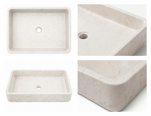 อ่างล้างมือแบบติดผนังหินธรรมชาติหรูหราจาก Poulars Wholesale รุ่น Anna Beige Marble Stone Basin - Product Image 3