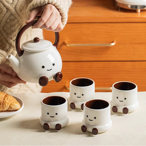 Cute Smile Face Ceramic Tea <b>Set</b> Cartoon Tea <b>Cup</b> <b>Set</b> with Pot Tea Gift <b>Set</b> for Birthday - Product Image 5