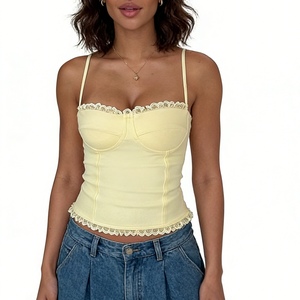 Top corsé de mujer con encaje, tirantes finos, escote corazón, corte ajustado, sin mangas, estilo camiseta, a la moda - Product Image 1
