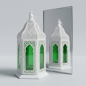 Lanterne à bougie moderne en métal blanc populaire auprès des fabricants, avec verre vert, pour la décoration de la maison, le Ramadan et les mariages - Product Image 4