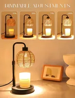 Lampe chauffe-bougie en rotin avec minuterie, intensité réglable, batterie rechargeable, tressage naturel, style bohème, électrique, pour intérieur, chambre, cadeau