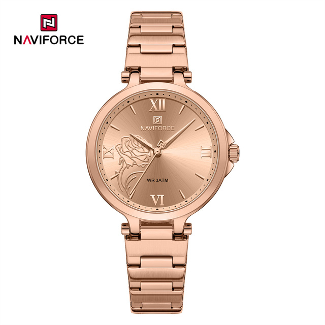 NAVIFORCE 5060 Round Stainless Steel Watches for Ladies Luxury Elegant Women Waterproof Watch with Roman Numeral Dial 2025