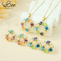 Perhiasan Set Kalung Anting Berlapis Emas 14k Berkualitas Tinggi Anti Luntur dengan Kristal dan Batu Berwarna Alami untuk Wanita Korea