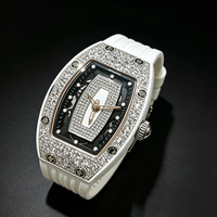 Montre mécanique squelette diamantée pour femme, boîtier en céramique blanche, bracelet en caoutchouc blanc, montre-bracelet de luxe pour dames