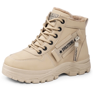 Bottines à lacets pour femmes en microfibre PU à <span class=keywords><strong>talon</strong></span> épais, confortables et résistantes au froid - Product Image 5
