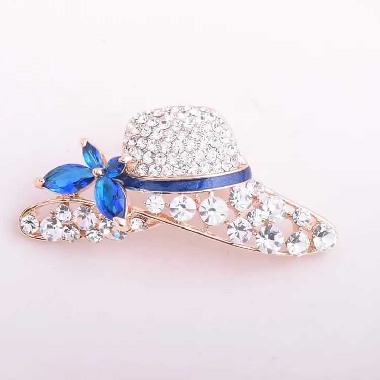 Hat Design Gold Plated Rhinestone Personality Brooches Pins For Dress