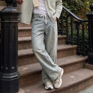 Jean décontracté ample bleu délavé effet neige pour homme, taille haute, coupe droite, collection Printemps-Été 2026 – Nouvelle tendance - Product Image 6