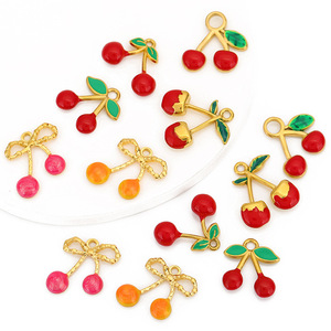 Colgante de acero inoxidable 3D con forma de gota de aceite de cereza en rojo, rosa y naranja para la fabricación de pendientes, componentes de joyería. - Product Image 1