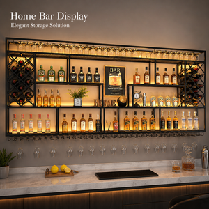 Portabottiglie da Parete a LED Personalizzato, <span class=keywords><strong>Scaffali</strong></span> in Ferro Industriale, Vetrina per Sala da Pranzo, Espositore per Bottiglie di Vino per Bar e Hotel - Product Image 2