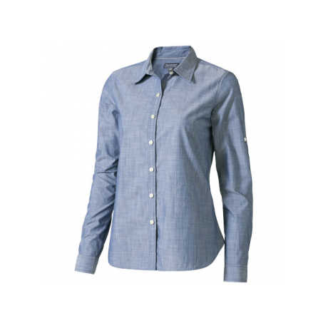 Lucky Ladies Long-Sleeve Blouse XL Size Denim-Style Poplin Top with Embroidered Logo Plaid and Striped Pattern Loose Fit