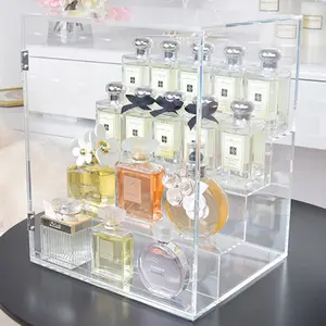 奢华透明亚克力香水收纳器亚克力香水展示盒带锁