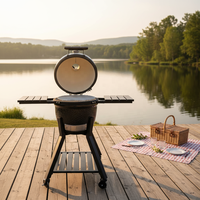 Barbecue Kamado en céramique autoportant moderne de 16 pouces, modèle MK16Pro, avec fonction fumoir sur chariot, grand format en forme d'œuf, gris foncé brillant