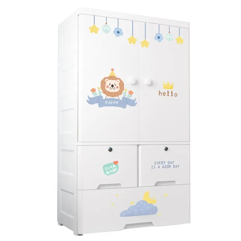 65cm wide cartoon animals style large-capacity double-doors plastic storage cabinet household wardrobe storage closet