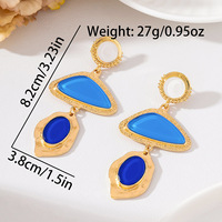 Boucles d'oreilles tendance OEM/ODM, style rétro, bleu menthe, émail, motif océan, géométriques ovales et triangulaires, style palais