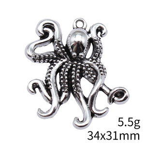 Pendentif Pieuvre Tentacule Bouclé 34x31mm en Alliage de Zinc Argent Vieilli pour Colliers Ras-du-Cou Style <span class=keywords><strong>Tatouage</strong></span> Nautique - Product Image 4
