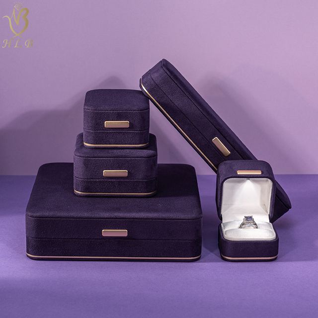 Luxury Purple Velvet Jewelry Box Personalized LED Light Ring Box for Premium Custom Logo Packaging