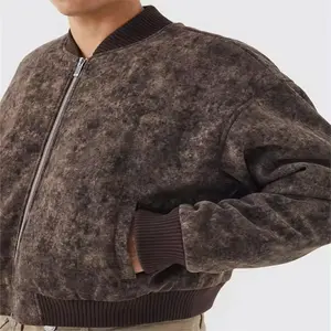 Streetwear Luxury Custom Polyester Zip Up Unisex Boxy Acid Washed Bomber Jacket