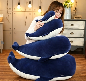 Coussin en peluche <span class=keywords><strong>baleine</strong></span> bleu marine moelleuse, yeux fermés, <span class=keywords><strong>ventre</strong></span> rayé, style minimaliste, pour décoration intérieure et jouet - Product Image 5
