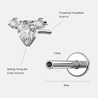 TOPOSH Gothic Serpent Titanium Zircon Stud with Internal Thread for Cartilage Tragus Helix Piercings 8mm