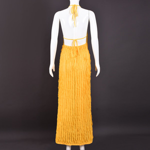Abito Lungo <span class=keywords><strong>Elegante</strong></span> Giallo da <span class=keywords><strong>Donna</strong></span> Senza Maniche con Scollo all'Americana e Schiena Scoperta, Nuova Collezione Estiva 2026 - Product Image 4