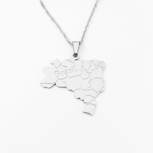 Collar de Cadena de Acero Inoxidable Chapado en <span class=keywords><strong>Oro</strong></span> de 18K, Colgante de Corazón Portugués de Brasil, Mapa de Río de Janeiro, Brasilia - Product Image 2