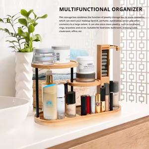 Estante de almacenamiento de bambú ecológico para joyería, bandeja organizadora de exhibición de maquillaje de 3 capas con torre colgante de encimera colgante - Product Image 2