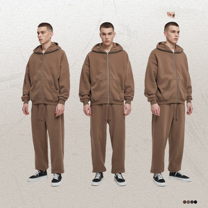 Sweat à capuche unisexe ample doublé en coton, imprimé sérigraphié, avec logo frontal personnalisé, délavé à l'acide, entièrement uni, à fermeture éclair, pour l'hiver - Product Image 5