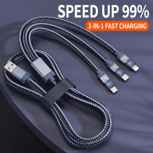 SUNGUY New Arrival Nylon 3 in 1 100W <b>USB</b> C Data Cable Type C Fast Charging Power Cable for Phone Latop and Car Use - Product Image 5