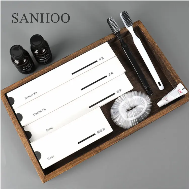 SANHOO-Conjunto de tocador de diseño ecológico privado, Kit Dental de Hotel, conjunto de utensilios de pasta Dental 3g con zapatilla
