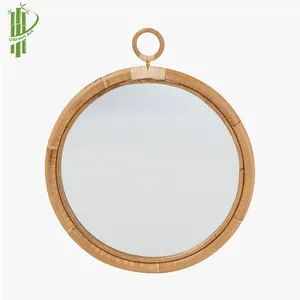 مرآة حائط مصنوعة يدويًا من الخيزران الهندي بأحجام مختلفة لون طبيعي شكل دائري من المصنع في فيتنام