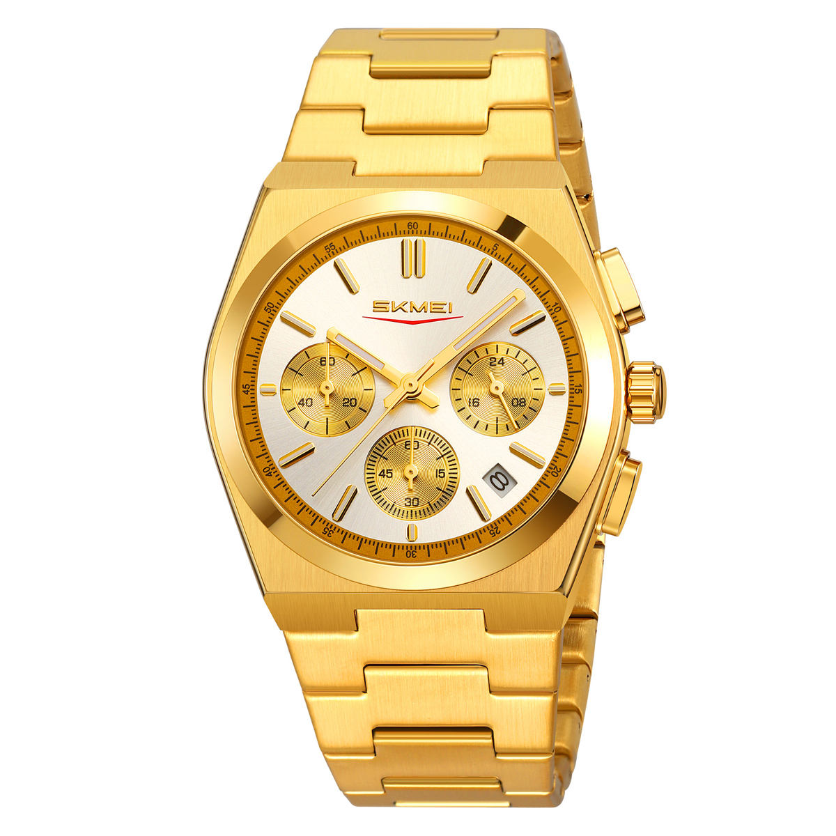 SKMEI 9371 Luxury Wholesale Men Chronograph Golden Quartz Watch Fashion  Business Waterproof Steel Wristwatch Relojes De Hombre