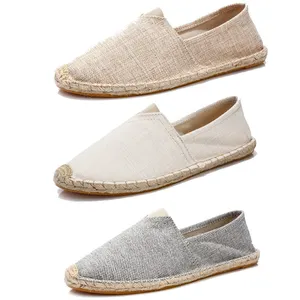 Wholesale Fashion Summer Handmade Woven Hemp soled Canvas Shoes Lazy Men's Fisherman Linen Flat Espadrilles Shoes