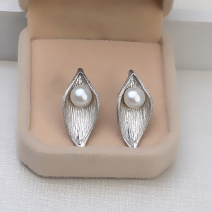 S925 Silver Large Tree Leaf Pendant and 6-7 <b>Pearl</b> <b>Earrings</b> Personalized Earpin Set with DIY Accessories Empty Tray 1263 - Product Image 3