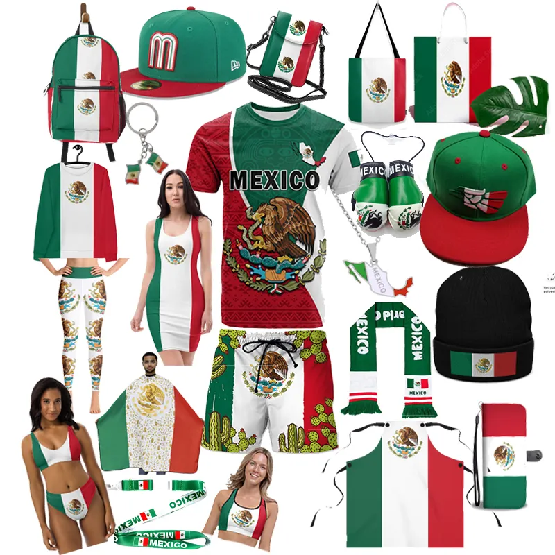 Meksika bayrağı boks kapaklar şapka Legging meksika kordon kazak şort ceket Hoodies jersey tankı banyo meksika beyzbol şapkası