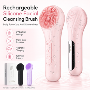 <span class=keywords><strong>Brosse</strong></span> <span class=keywords><strong>nettoyante</strong></span> faciale rechargeable en silicone avec 5 réglages de vibration pour les soins quotidiens du <span class=keywords><strong>visage</strong></span> et la préparation des soins de la peau - Product Image 1